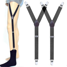 (Black) Men's Shirt Stays Military Adjustable Elastic Garter Straps Socks Non-slip Clips G - Pengj