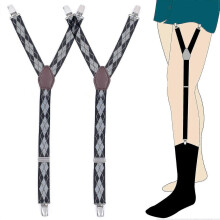 (Grey) Men's Shirt Stays Military Adjustable Elastic Garter Straps Socks Non-slip Clips G - Pengj
