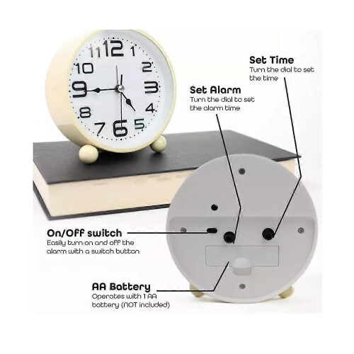 (Black) Alarm Clocks Bedside Silent Non Ticking Table Clock With Large Display 1