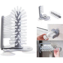 Double Sided Bristle Brush Scrub Glass Washer with Suction Cups Standing Glass Bottle Cup Cleaner - RIpj