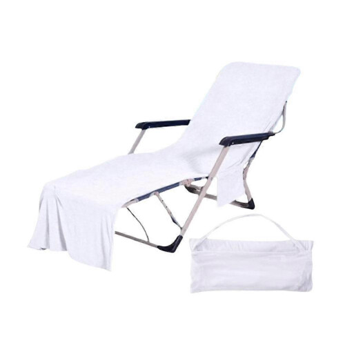 (White) Powerful Multi-functional Beach Chairs Cover Microfiber Solid Color Series Summer Seaside Superior Elegant