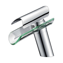 Waterfall Glass Faucet Chrome Finish Single Handle Basin Sink Tap for Single Hole Bathroom Deck Mount Installation
