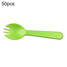 (Green) 50pcs Disposable Plastic Sweets Fruit Forks Spoons Party Dessert Scoop Cutlery Jikaix - PJ