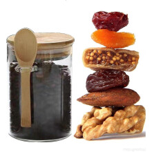(65*120mm) Airtight Oatmeal Container, Transparent Glass Containers With Lids Wooden Spoon, Glass Canister Pots For Tea, Salt, Sugar