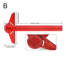 (Red) Angle Finder Protractor T-shaped Rotary Angle Ruler Hole Ruler Woodworking
