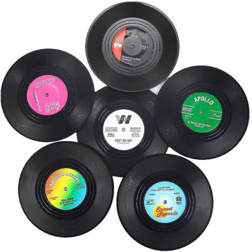 Vinyl Coasters for Drinks-6 Pack, Colorful Retro Record Disk - RiRi