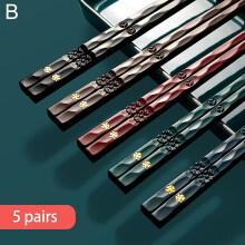 5 Pairs Chinese Chopsticks with Carving Patterns Washable Food Grade Chopsticks