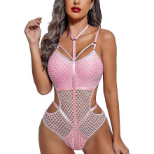 One Piece Sexy Bodysuits for Women Cut Out Babydoll Choker Lingerie Fishnet Leotard  S-3xl - DD