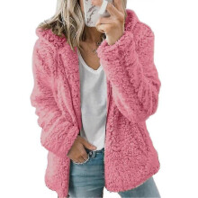 (XL,Pink)Women Teddy Bear Coat Soft Warm Cardigan Fleece Fur Hooded Fluffy Jacket Tops Winter