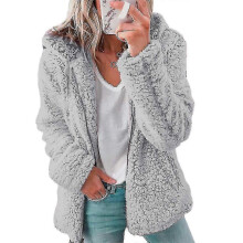 (L,Light Gray)Women Teddy Bear Coat Soft Warm Cardigan Fleece Fur Hooded Fluffy Jacket Tops Winter