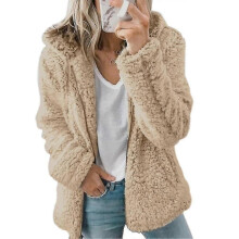 (XL,Khaki)Women Teddy Bear Coat Soft Warm Cardigan Fleece Fur Hooded Fluffy Jacket Tops Winter