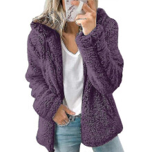 (S,Purple)Women Teddy Bear Coat Soft Warm Cardigan Fleece Fur Hooded Fluffy Jacket Tops Winter