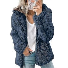 (XL,Blue)Women Teddy Bear Coat Soft Warm Cardigan Fleece Fur Hooded Fluffy Jacket Tops Winter