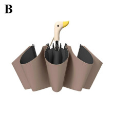 (150ml,Brown)Wooden Duck Mouth Rainy Sun Umbrella Handle Cartoon Umbrella Foldable 8 Bones