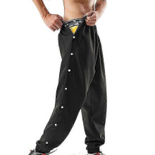 (L, Black Black) Men Mid-rise Buttons Pants Splicing Basketball Training Sweatpants