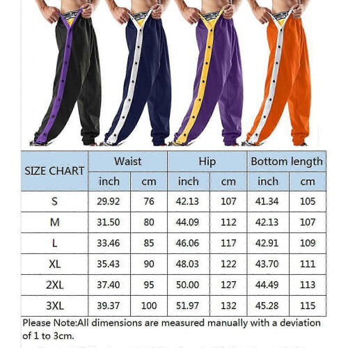 (L, Navy Blue) Men Mid-rise Buttons Pants Splicing Basketball Training Sweatpants 1