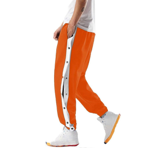 (M, Orange) Men Mid-rise Buttons Pants Splicing Basketball Training Sweatpants 2