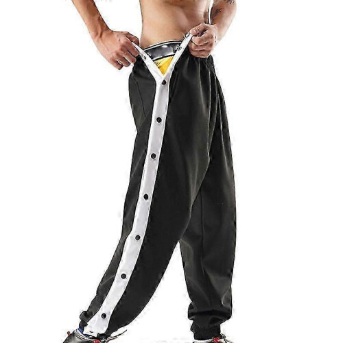 (M, Black White) Men Mid-rise Buttons Pants Splicing Basketball Training Sweatpants 2