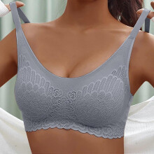 (3XL, Gray) Summer Sports Bras For Women, Back Close Seamless Wirefree Plus Size Underwire High Support Large Bust Bras High Impact Bras - PP