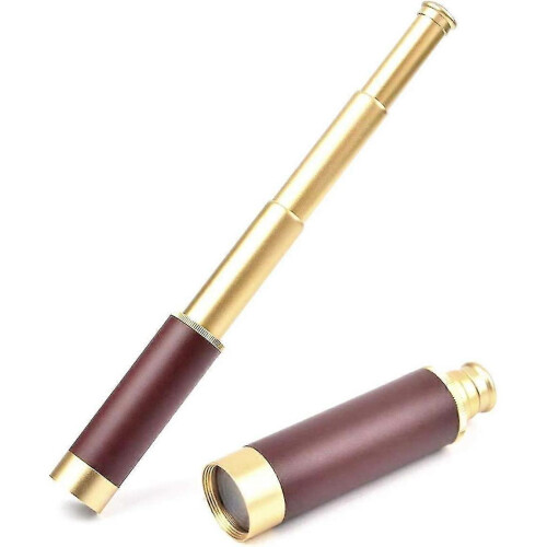 Retro Telescope Portable Pocket Monocular 4 Sections Copper Plated HD Monocular - DD01