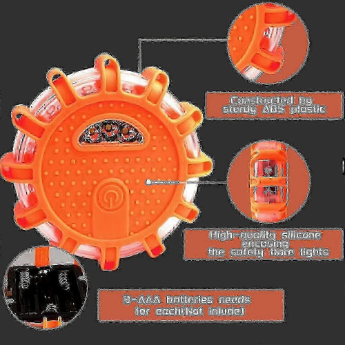 (4Pcs) 4-Pack Roadside Emergency LED Flashing Warning Flare Light Kit with Beacon Discs 1
