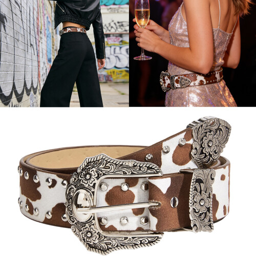 Gothic Studs Detailed Adjustable Waist Strap For Women-khaki 2