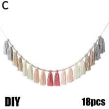 (Pink) Rainbow Wooden Bead Tassel String Pastel Rainbow Tassel Garland Bohemian