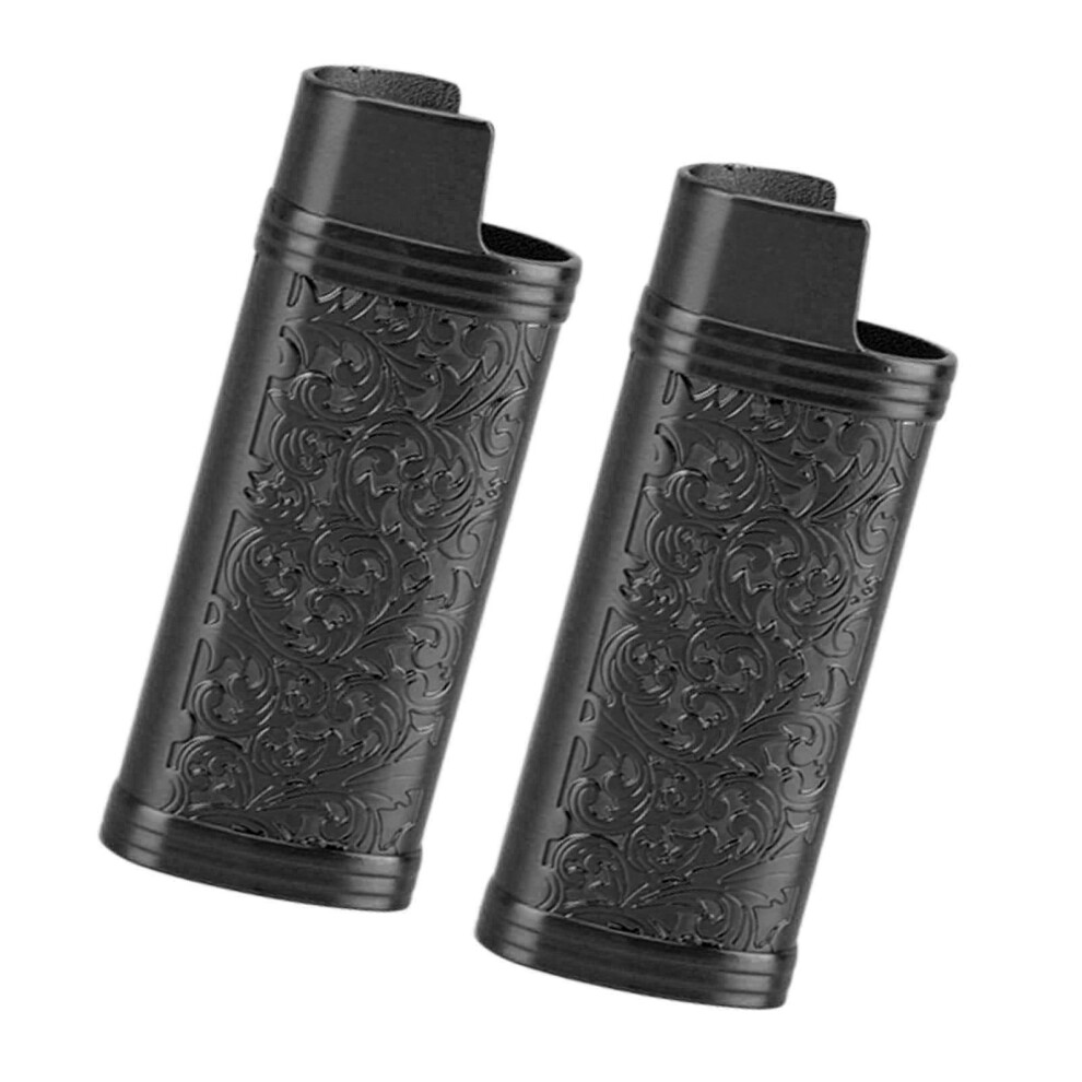 Black 2Pcs Zinc Alloy Lighter Cover 42G Retro
