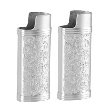 2Pcs Zinc Alloy Lighter Cover Retro Silver 1.5oz