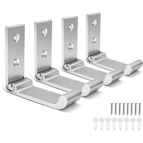 4 PCS Folding Aluminum Alloy Wall Mounted Coat Hook, Foldable Multifunction Hanger(Silver) - DD0