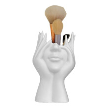 Bohemian Resin Makeup Brush Holder with Unique Hand Face Design, MultiFunctional Vanity Organizer