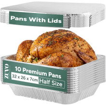 Zuvo Foil Aluminium Trays with Lids 32 x 26 x 7cm 10 Pack Heavy Duty Disposable Containers for Cooking Baking BBQ Meal Prep Oven