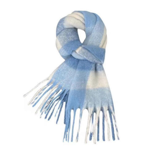 Fashionable Trend Scarf Blue and White Check Pattern Soft and Comfortable 2