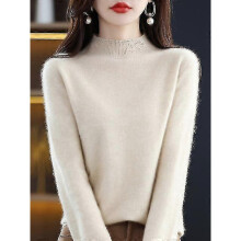 (M,Beige China)100% Wool Cashmere Sweater Women Knitted Sweater Turtleneck Long Sleeve Pullover Autumn Winter Clothing Warm Jumper Tops - pengjun