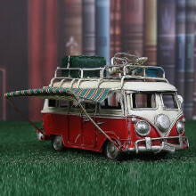 (Red) Metal Car Model Vintage Rv Camper Van Toy Simulation Limousine Beach Bus Home Decor For Desktop Shelf