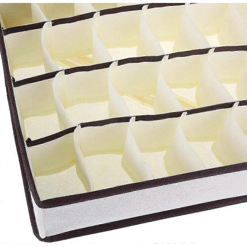 2-Piece Foldable Storage Box Socks Bra Underwear Storage Box 24 Grids (Beige) - DD01