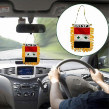 Syria Small Durable Flag Grade Hanging Stylish Top Syria Decoration Double Sided Car Hanging Flag Compact Tassel