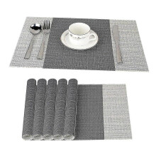 (Grey) 6pcs Placemats Anti-slip Washable For Kitchen Living Room