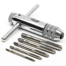 Hand Taps | Metric Taps | Taps And Dies | M3 M4 M5 M6 M8 Taps | Thread Taps | with Reversible Tap Holder with Ratchet - RiRi