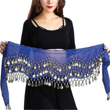 (Blue) 3 Row Unique Scarf Bead Use Outfit Hip Dance Wrap Belly Quality Costume Easy Skirt Coin Belt to Gold Premium