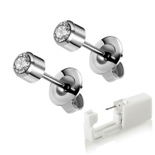 (silver diamond) 2 Pack Self Ear Piercing Gun, Disposable Self Ear Piercing Gun Kit With Earring Studs Safety Ear Piercing Gun Kit Tool
