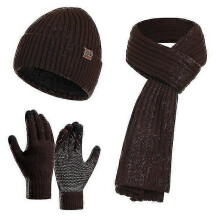 (Coffee) Winter Beanie Hat Scarf Gloves Set For Women, Womens Beanie With Pom Pom Long Scarf Neck Warmer Touchscreen Gloves 3 In 1 Set