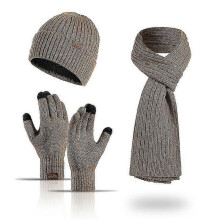 (Khaki) Winter Beanie Hat Scarf Gloves Set For Women, Womens Beanie With Pom Pom Long Scarf Neck Warmer Touchscreen Gloves 3 In 1 Set