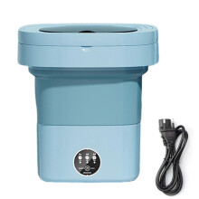 (EU Plug, Blue) 11L Foldable Washing Machine with Spin Dryer, Blue Light Sterilization Laundry Washer Machine for Underwear Baby Clothes