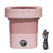 (UK Plug, Pink) 11L Foldable Washing Machine with Spin Dryer, Blue Light Sterilization Laundry Washer Machine for Underwear Baby Clothes