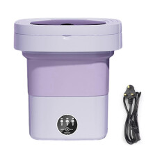 (UK Plug, Lavender) 11L Foldable Washing Machine with Spin Dryer, Blue Light Sterilization Laundry Washer Machine for Underwear Baby Clothes