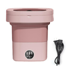 (US Plug, Pink) 11L Foldable Washing Machine with Spin Dryer, Blue Light Sterilization Laundry Washer Machine for Underwear Baby Clothes