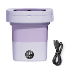 (EU Plug, Lavender) 11L Foldable Washing Machine with Spin Dryer, Blue Light Sterilization Laundry Washer Machine for Underwear Baby Clothes