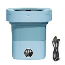 (UK Plug, Blue) 11L Foldable Washing Machine with Spin Dryer, Blue Light Sterilization Laundry Washer Machine for Underwear Baby Clothes