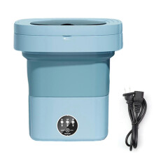 (US Plug, Blue) 11L Foldable Washing Machine with Spin Dryer, Blue Light Sterilization Laundry Washer Machine for Underwear Baby Clothes